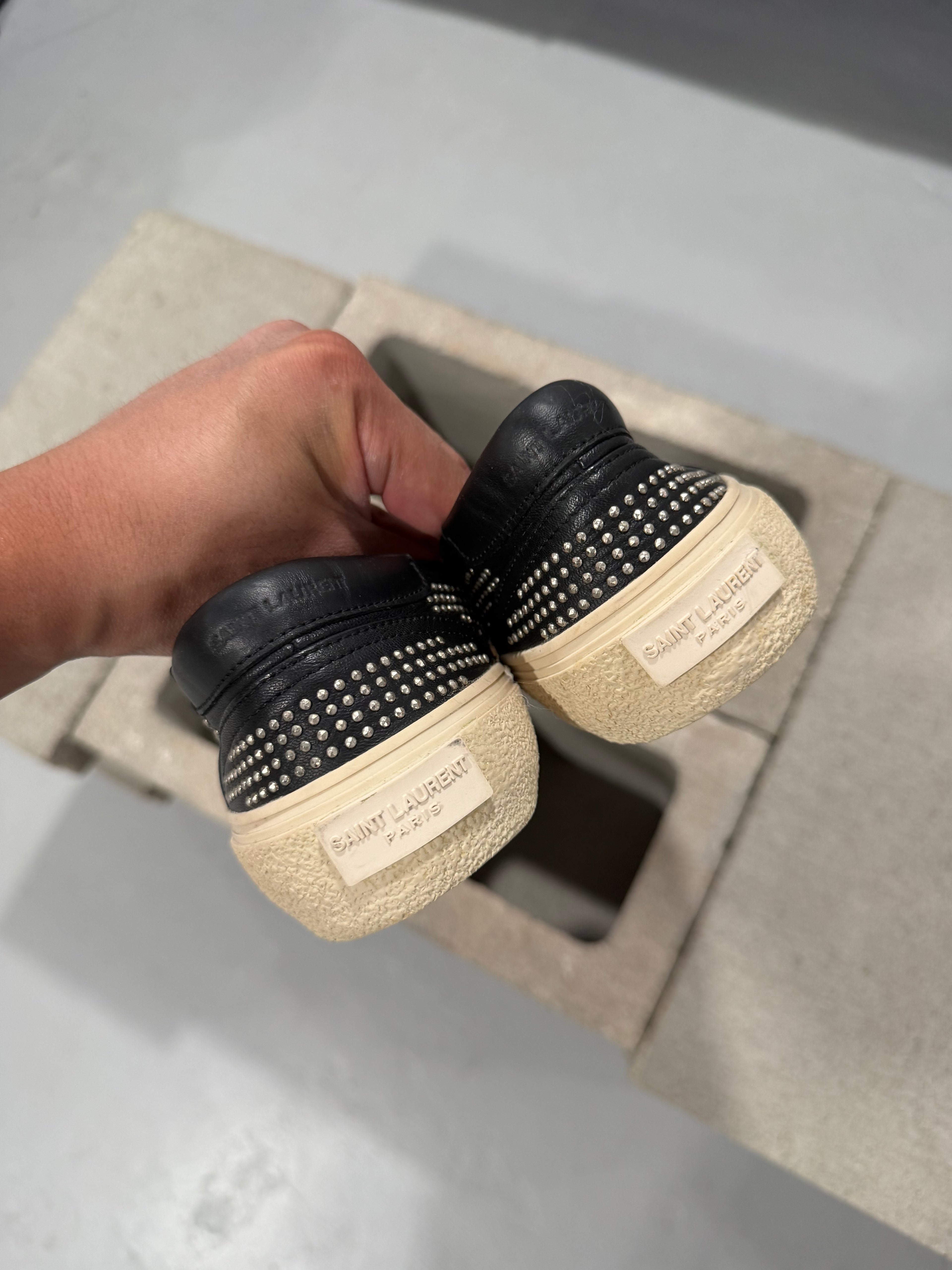 Saint Laurent Paris Micro Studded Leather Slip On Sneakers Black
