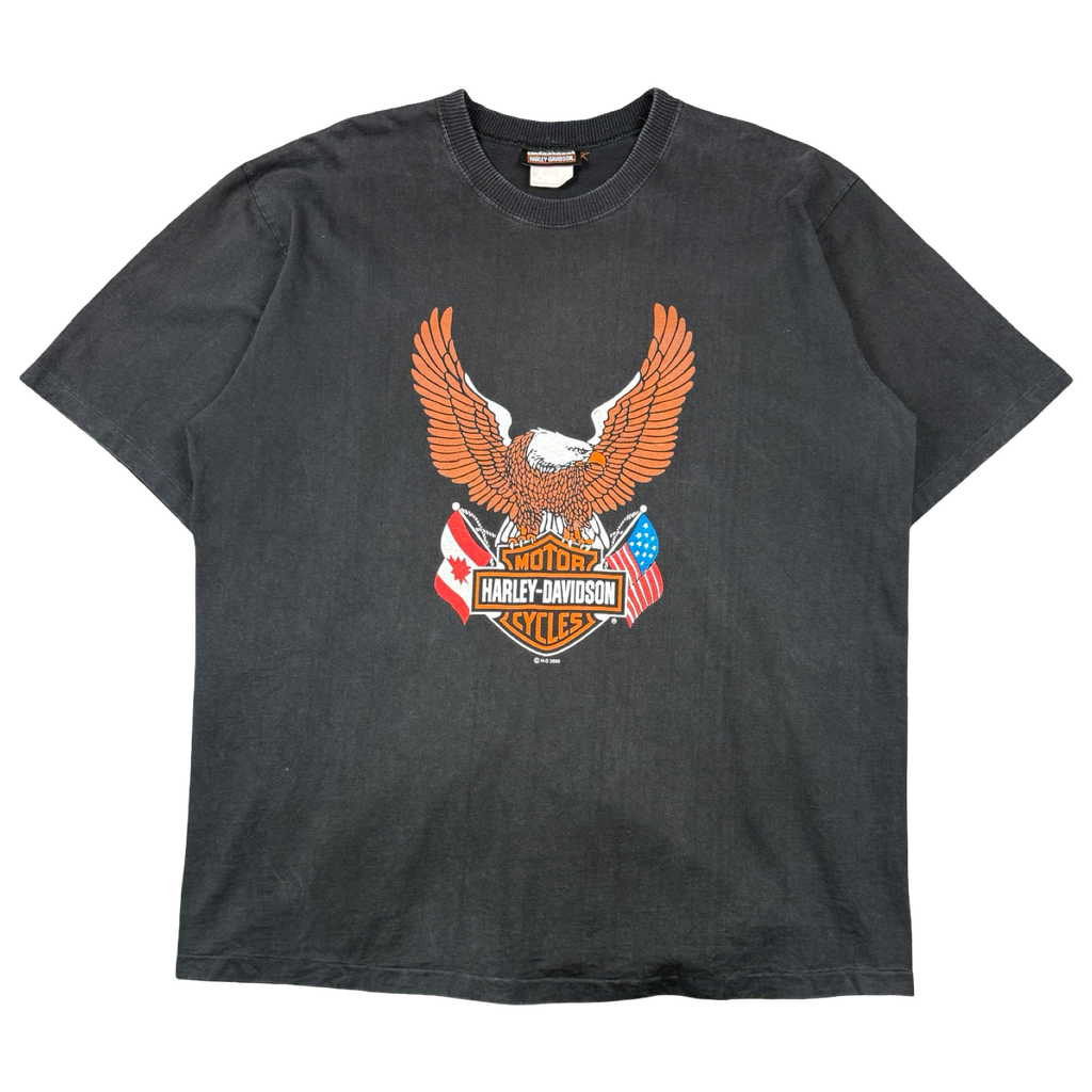 Vintage Harley Davidson USA Canada Flags Tee Black