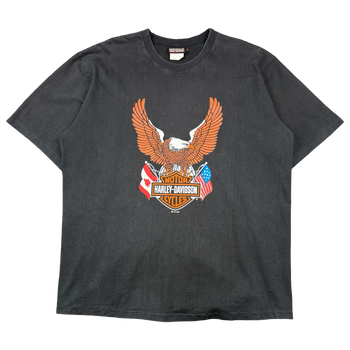 Vintage Harley Davidson USA Canada Flags Tee Black