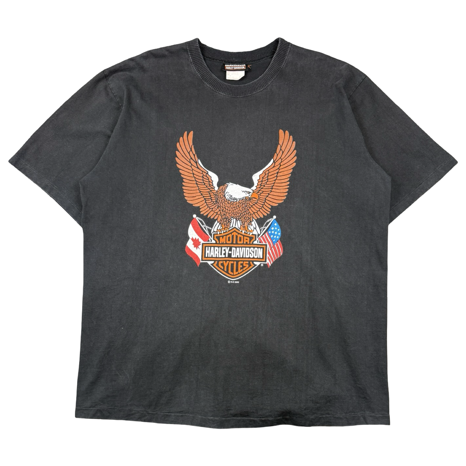 Vintage Harley Davidson USA Canada Flags Tee Black