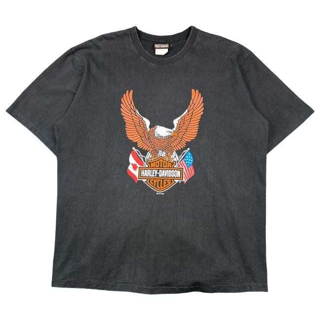 Vintage Harley Davidson USA Canada Flags Tee Black