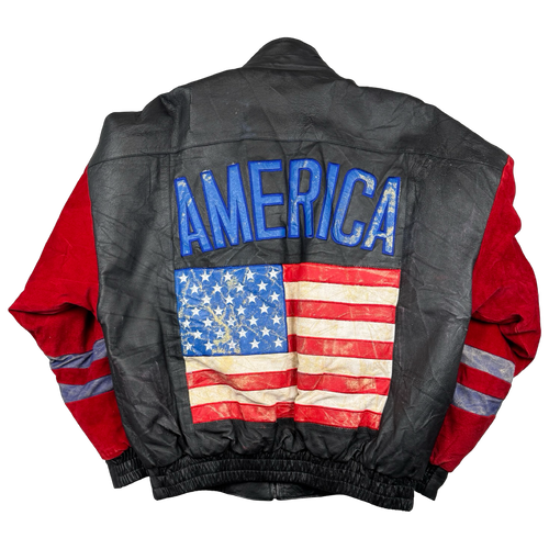 Vintage USA Flag Leather Jacket | Vintage Clothing Store Canada