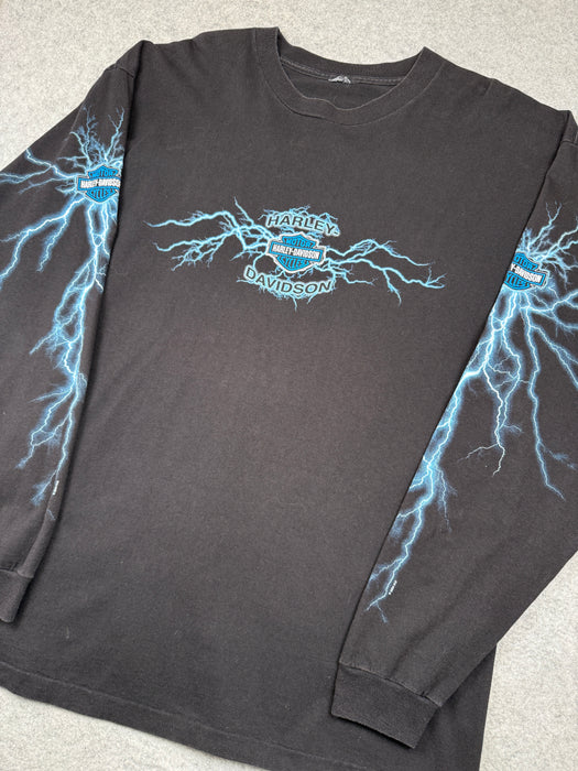 Vintage Harley Davidson Lightning Sleeve L/S Tee Black/Blue | Vitnage Clothing Store Canada