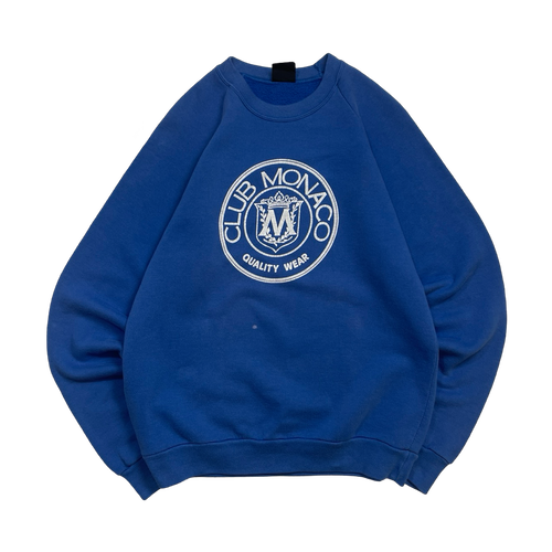 Vintage 80s Club Monaco Crest Sweatshirt Blue | Vintage Clothing Store Canada