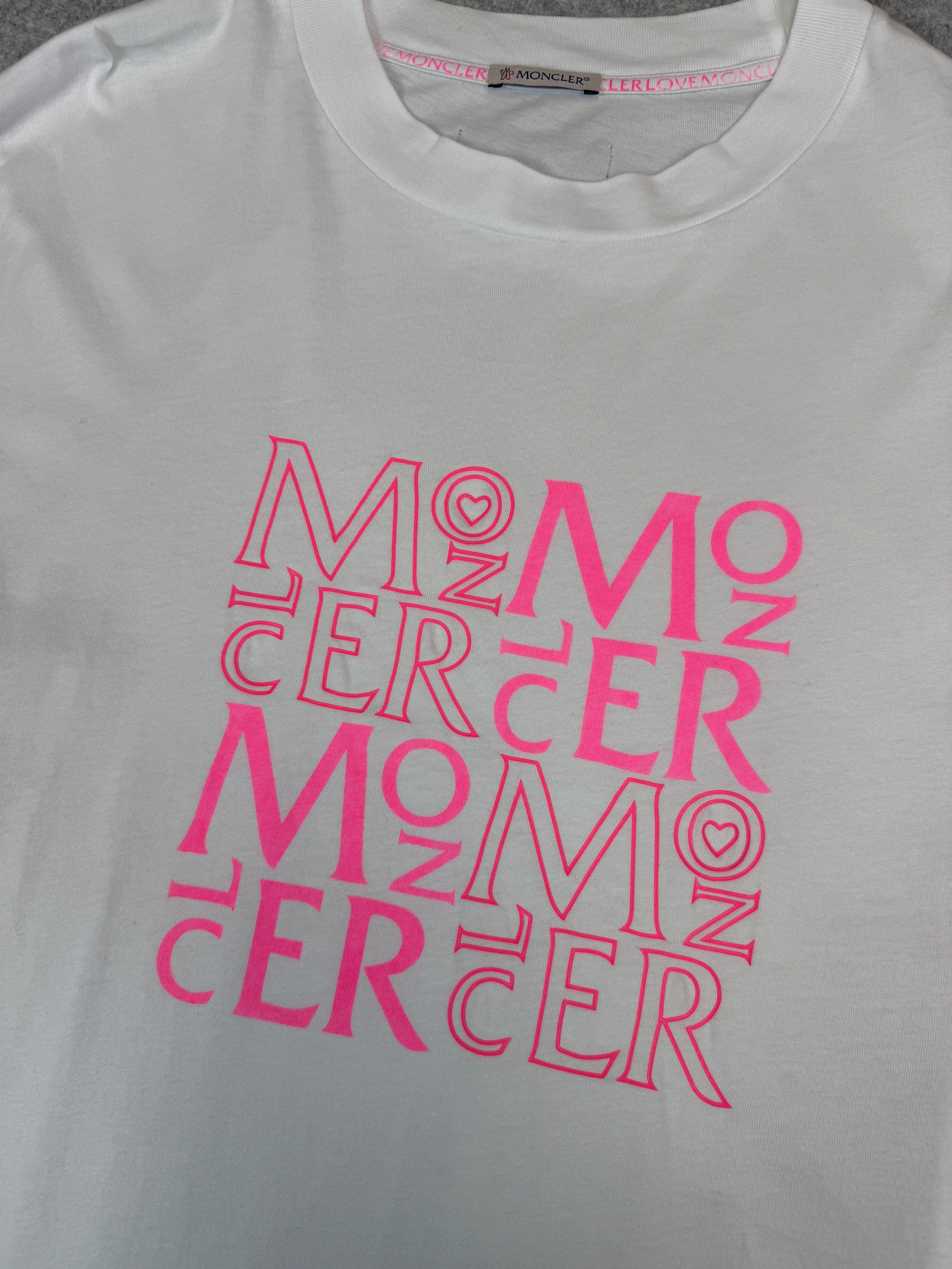 Moncler Love Moncler Pink Logo Tee White (USED)