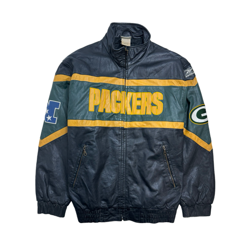 (L) Vintage Green Bay Packers Leather Jacket Black | Vintage Clothing Store Canada