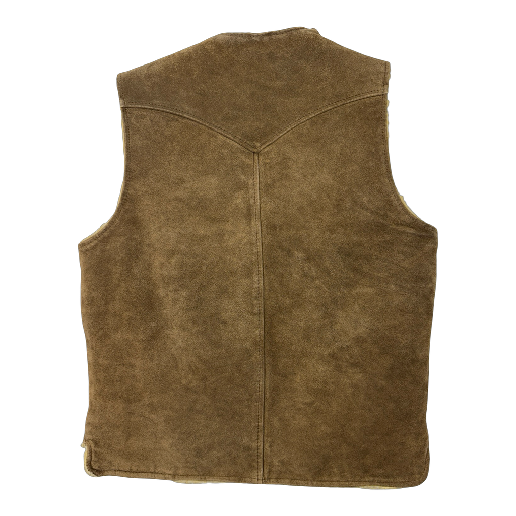 Vintage Sears Western Sherpa Lined Suede Vest Brown
