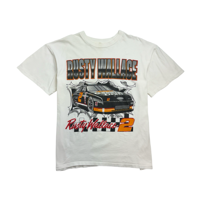 (L) Vintage 90s Rusty Wallace Nascar Tee White