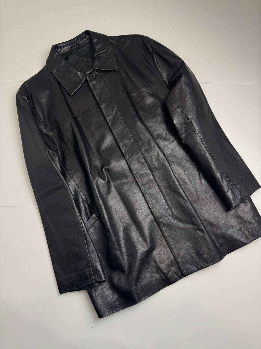 Vintage Balenciaga Paris BB Leather Coat Black