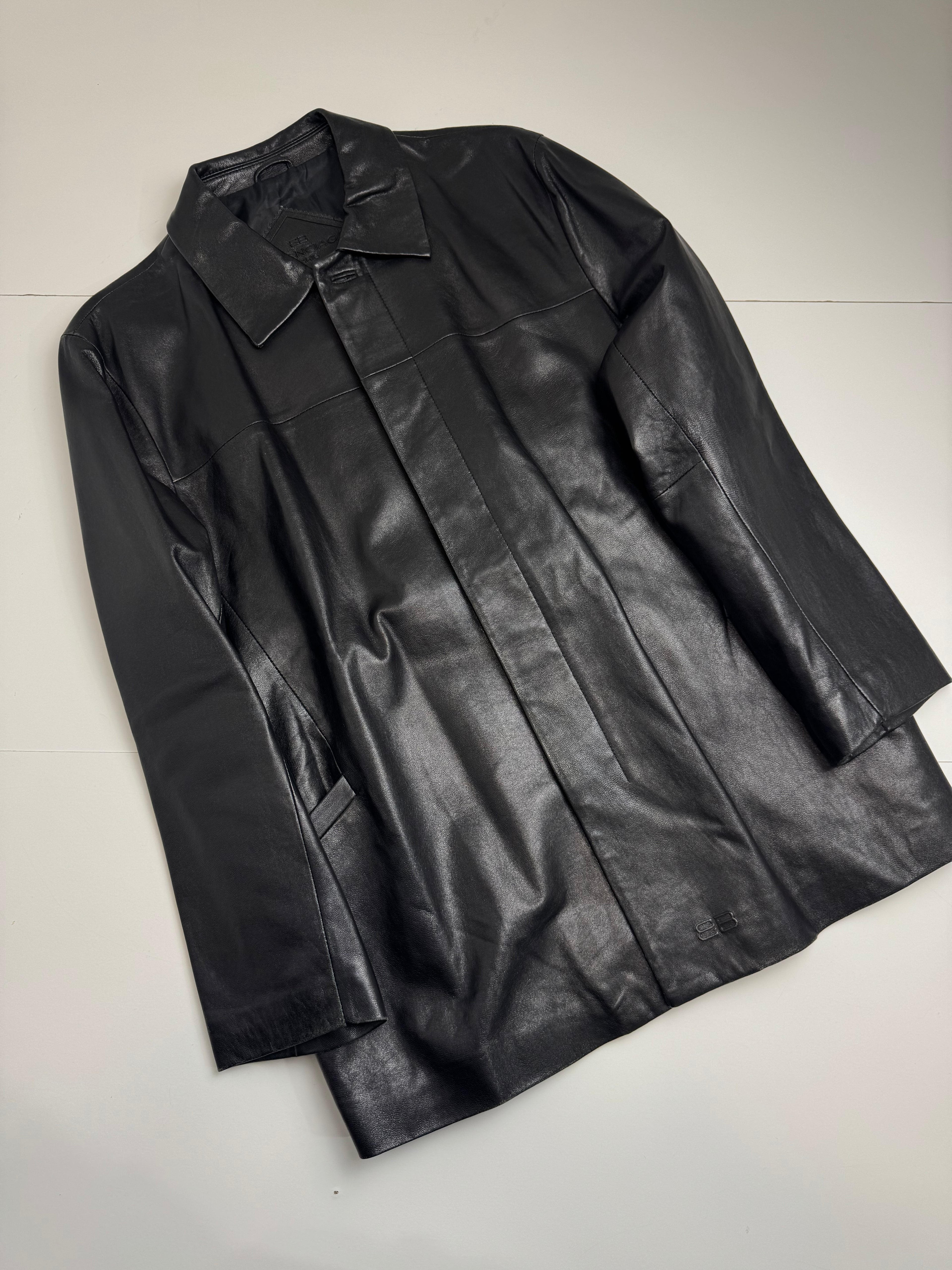 Vintage Balenciaga Paris BB Leather Coat Black
