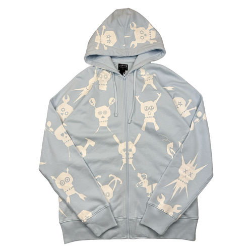 Vintage Stussy x Futura Skull Zip Up Hoodie Light Blue | Vintage Clothing Store Canada