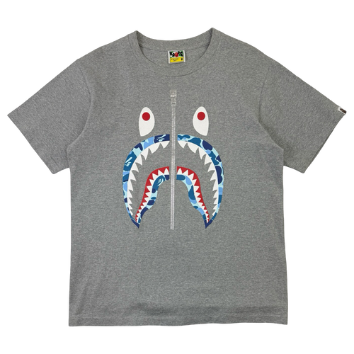 BAPE Zipper Shark Camo Tee Grey/Blue (USED) | Vintage Clothing Store Canada