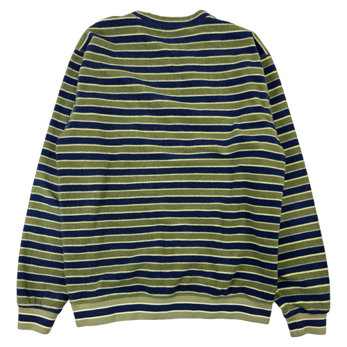 Stussy Striped Polar Fleece Sweatshirt Blue/Green (USED) | Vintage Clothing Store Canada