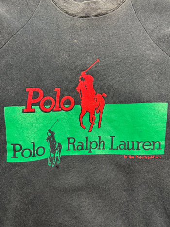 Vintage 90s Boot Polo Ralph lauren Big Print Sweatshirt Black