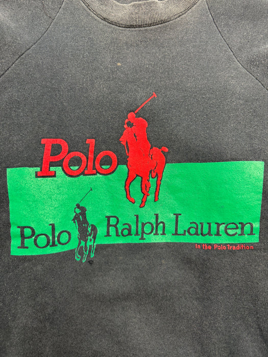 Vintage 90s Boot Polo Ralph lauren Big Print Sweatshirt Black | Vitnage Clothing Store Canada