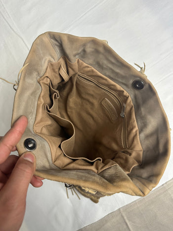 Chanel Suede Perforated Fringe Tote Bag Beige