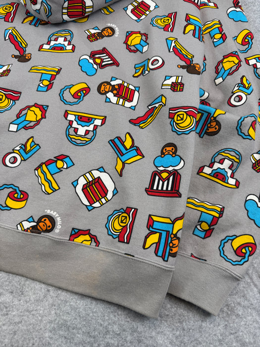 BAPE Baby Milo All Over Full Zip Hoodie Grey (USED) | Vitnage Clothing Store Canada