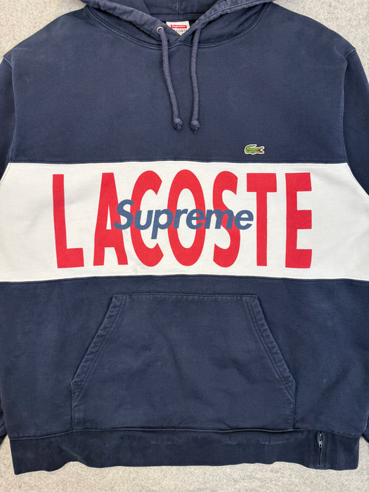 Supreme LACOSTE Logo Panel Hoodie Navy (USED) | Vitnage Clothing Store Canada