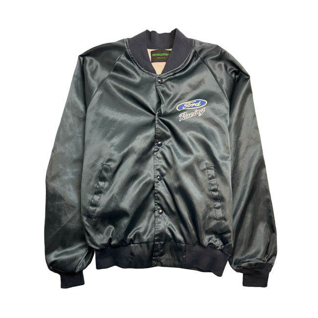 (L) Vintage Satin Varsity Ford Racing Jacket Aqua