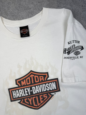 Vintage Harley Davidson Classic Logo Flame Tee White