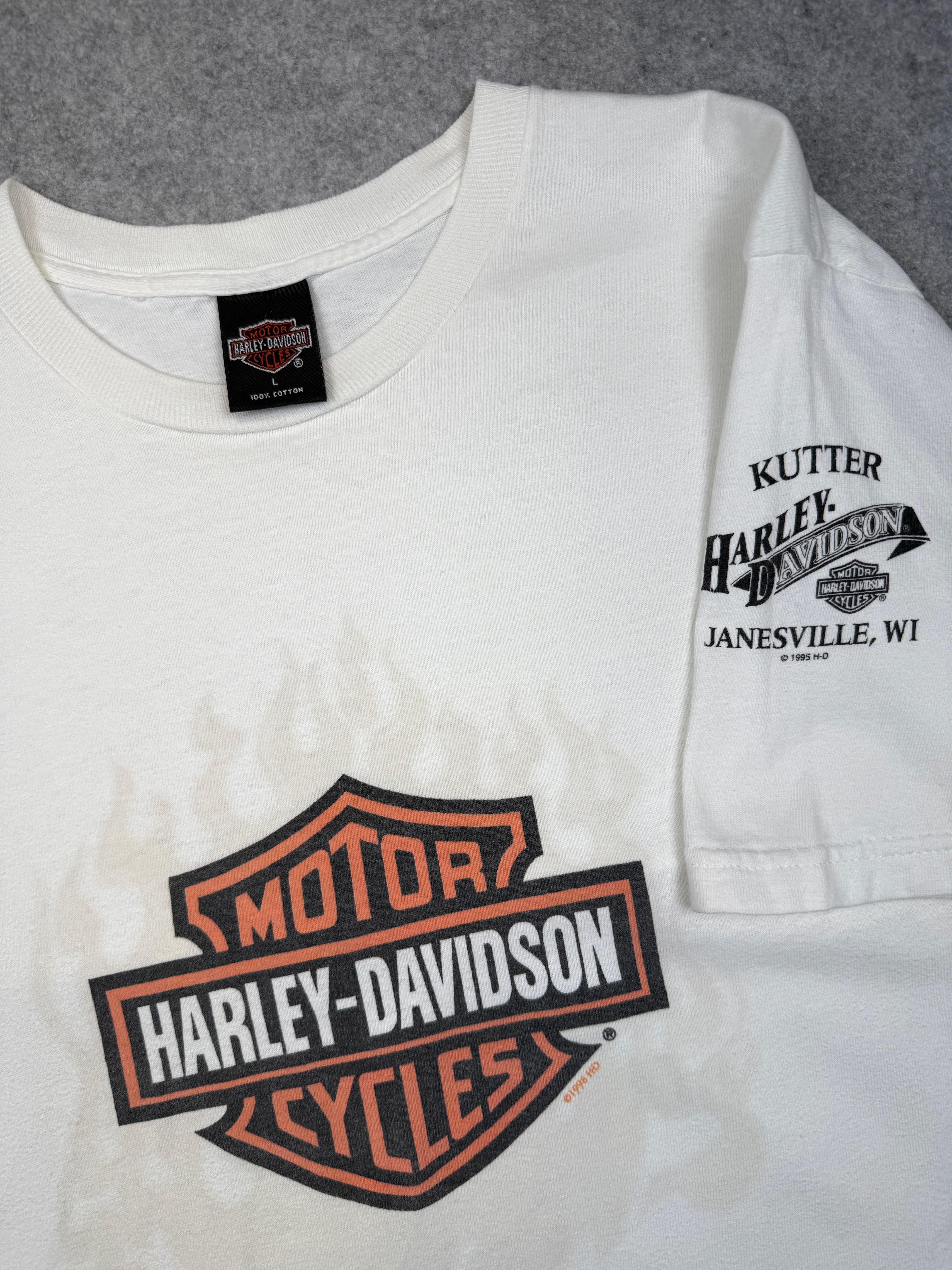 Vintage Harley Davidson Classic Logo Flame Tee White