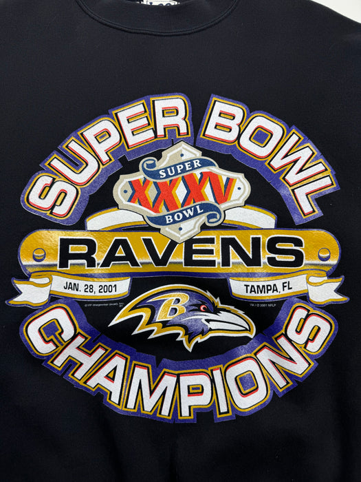 (L) Vintage '01 Super Bowl XXXV Baltimore Ravens Sweatshirt Black | Vitnage Clothing Store Canada