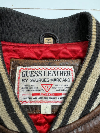 (S) Vintage Guess Two-Tone Leather Jacket Brown