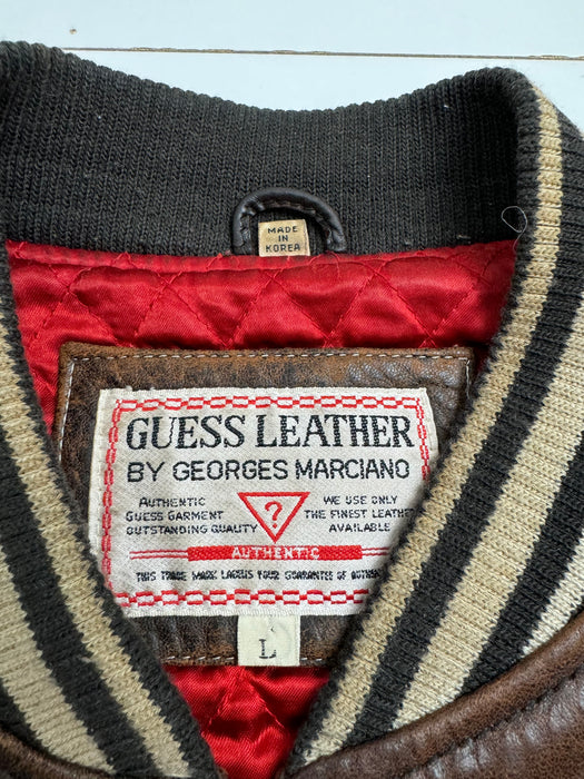 (S) Vintage Guess Two-Tone Leather Jacket Brown | Vitnage Clothing Store Canada