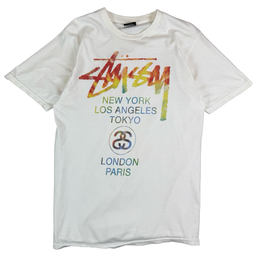 Stussy Tye Dye Tour Tee White (USED) | Vintage Clothing Store Canada
