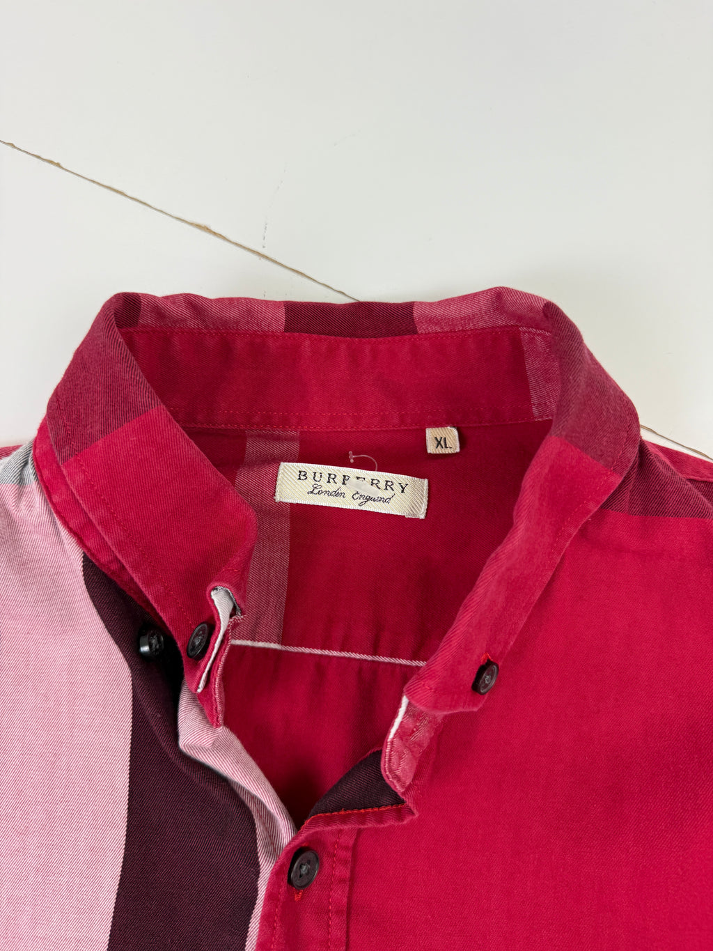Vintage Burberry Checkered Dress Shirt Red
