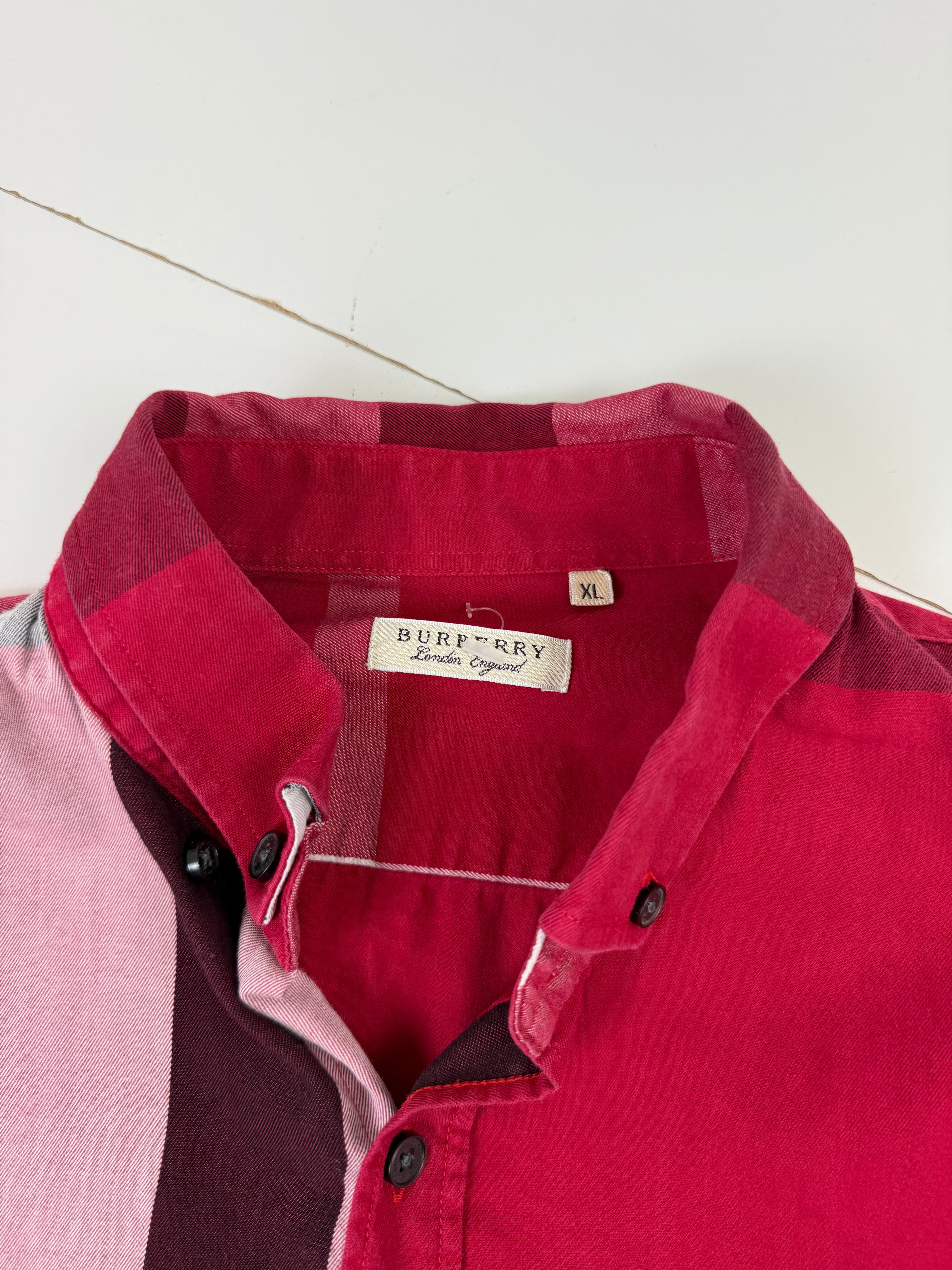 Vintage Burberry Checkered Dress Shirt Red