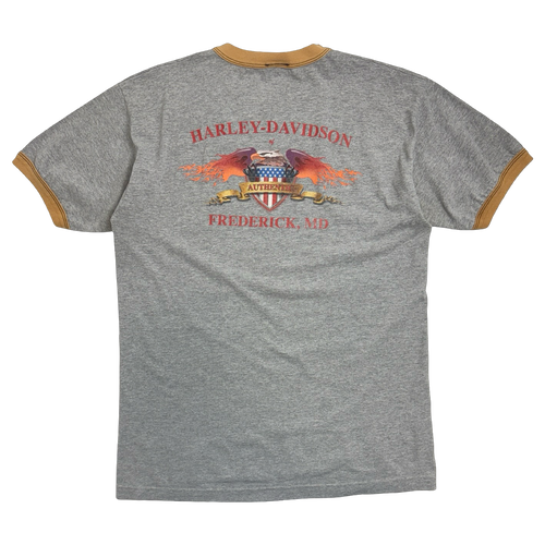 Vintage 2000s Harley Davidson USA Eagle Ringer Tee Grey | Vintage Clothing Store Canada