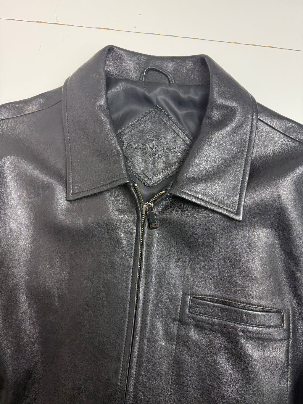 Vintage Balenciaga Chest Front Pocket Leather Jacket Black