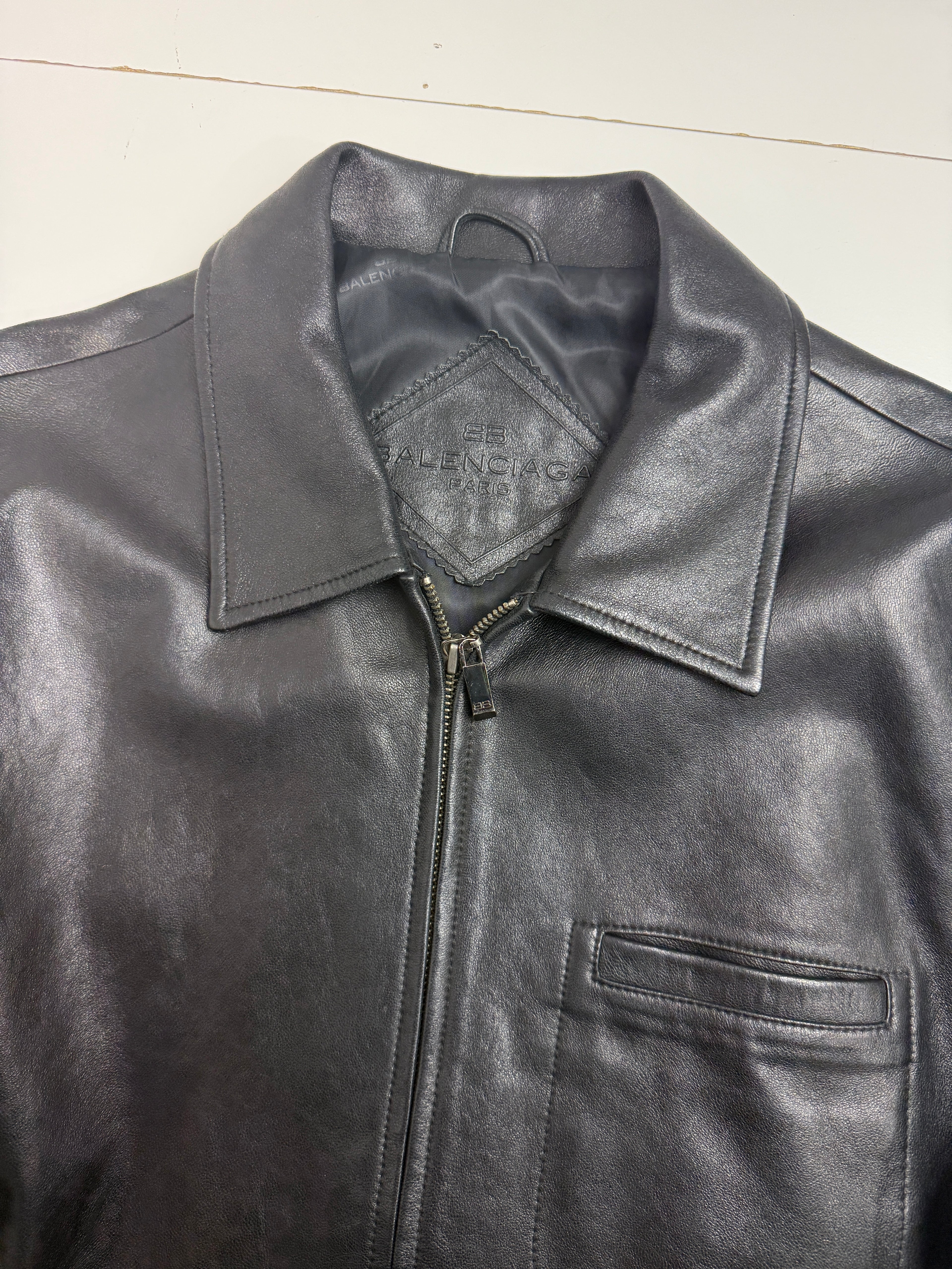 Vintage Balenciaga Chest Front Pocket Leather Jacket Black