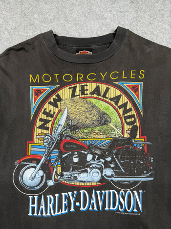 Vintage Harley Davidson New Zealand Kiwi Tee Black