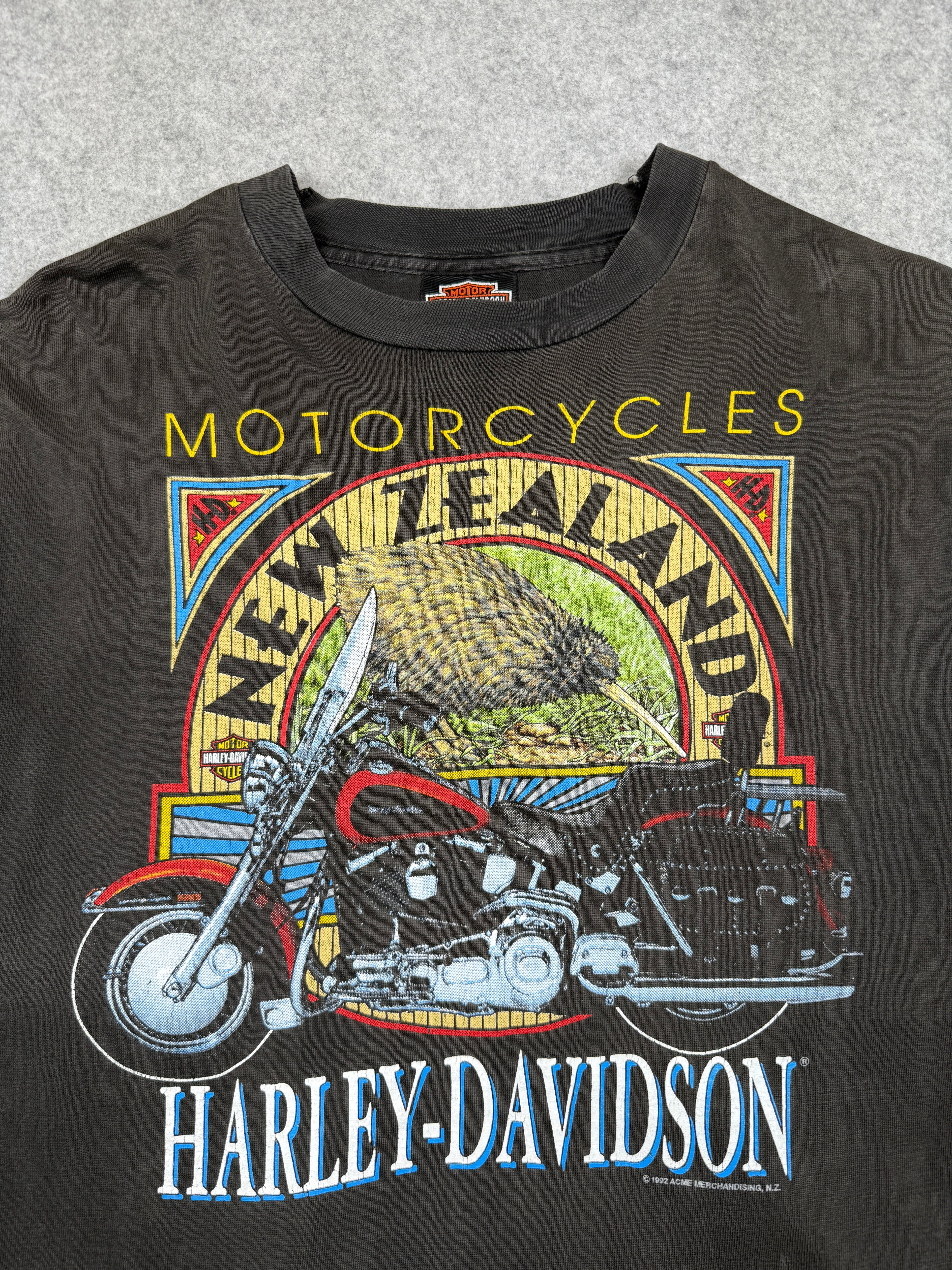 Vintage Harley Davidson New Zealand Kiwi Tee Black