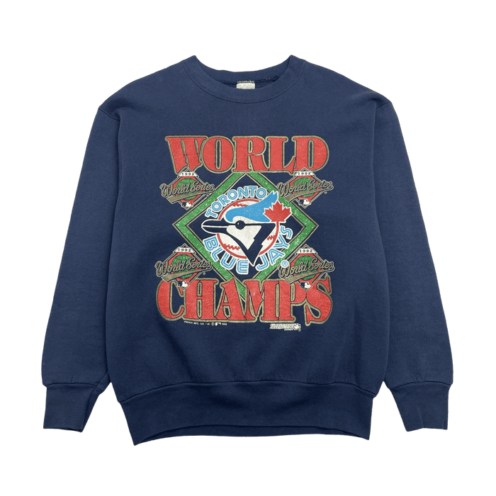 (L) Vintage '92 Toronto Blue Jays World Champs Sweatshirt Navy | Vitnage Clothing Store Canada