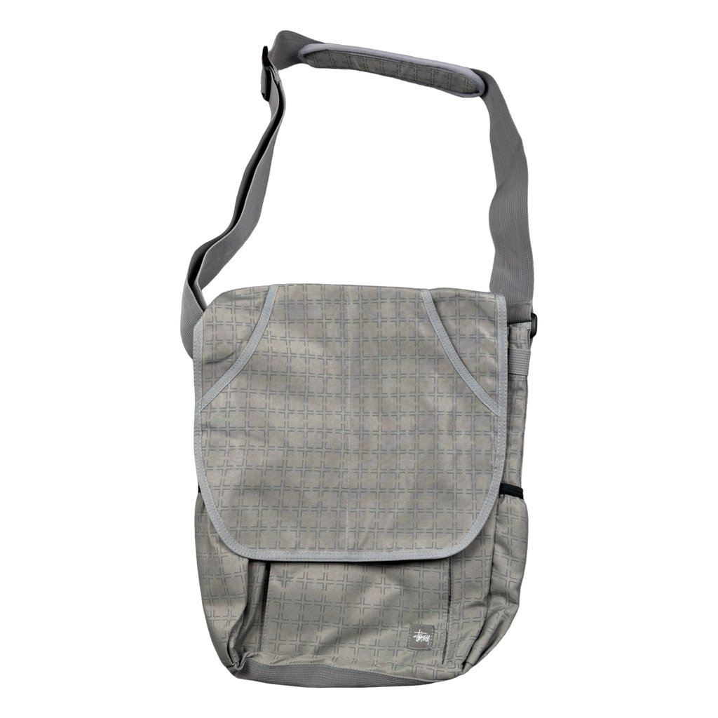 Vintage Stussy Boston Grid Messenger Bag Grey