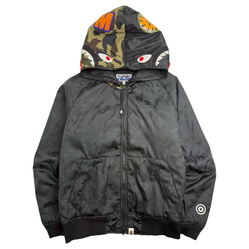 BAPE Shark Insulated Full Zip Jacket Mono Camo Black (USED) | Vintage Clothing Store Canada