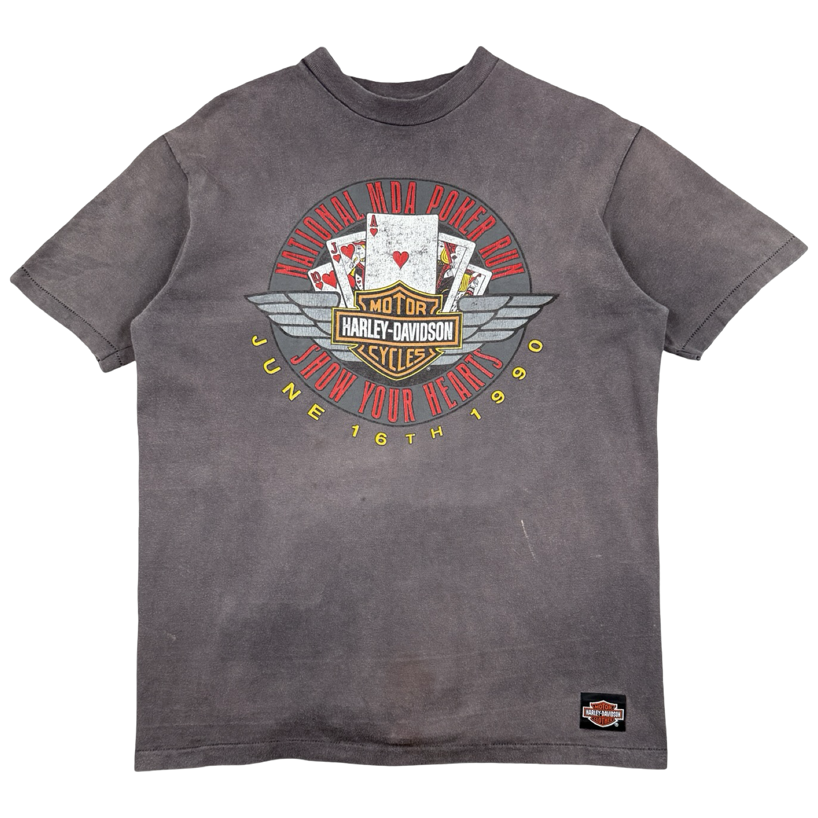 Vintage Harley Davidson National MDA Poker Run Sun Faded Tee