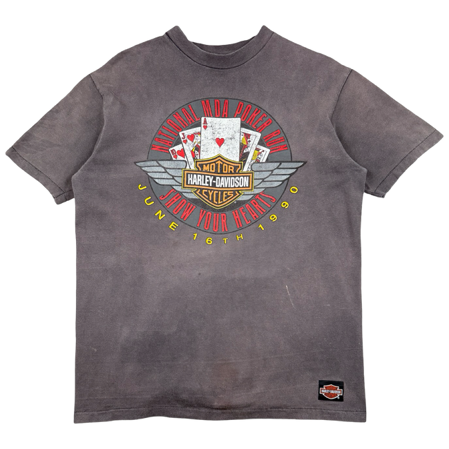 Vintage Harley Davidson National MDA Poker Run Sun Faded Tee