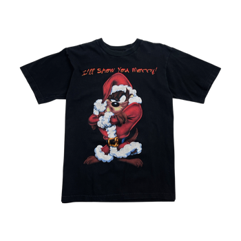 (M) Vintage 90s Looney Tunes Taz Xmas Tee Black