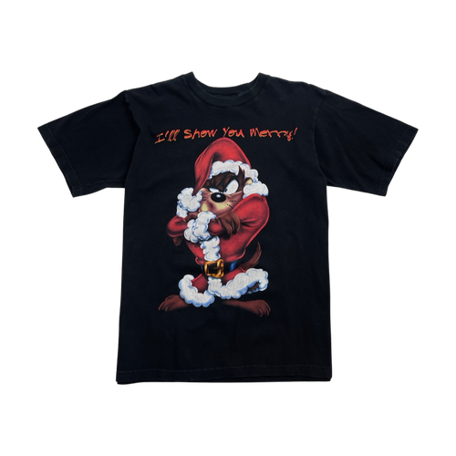 (M) Vintage 90s Looney Tunes Taz Xmas Tee Black | Vintage Clothing Store Canada