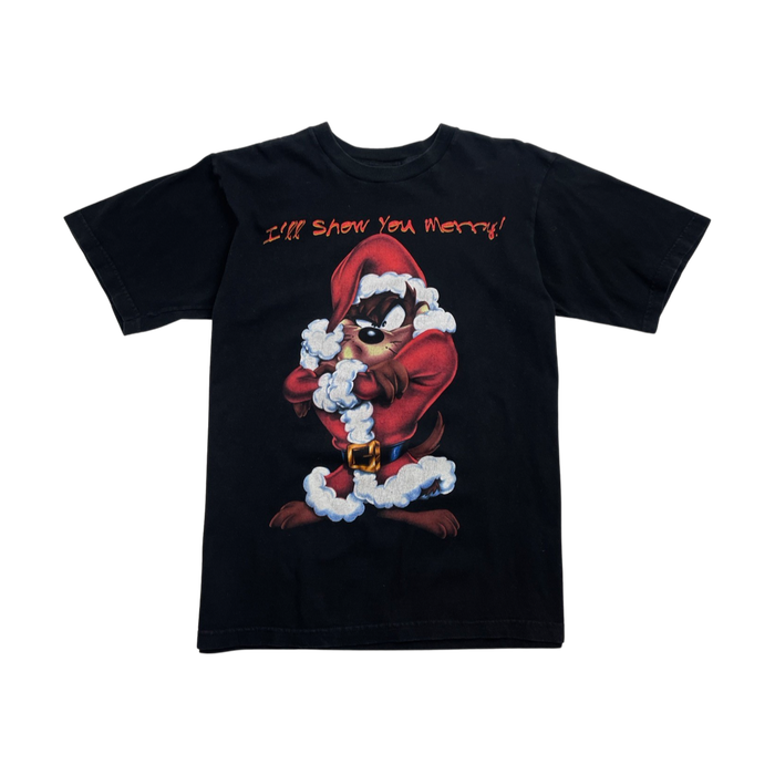 (M) Vintage 90s Looney Tunes Taz Xmas Tee Black | Vitnage Clothing Store Canada