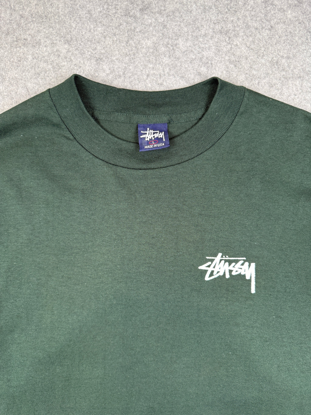 Vintage Stussy Golden 8 Ball L/S Tee Pine Green
