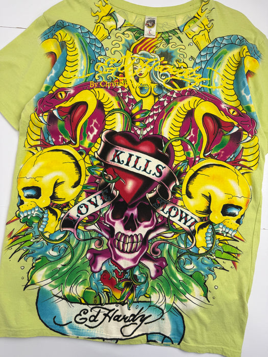Ed Hardy Christian Audigier Love Kills Slowly Tee Yellow Green | Vitnage Clothing Store Canada