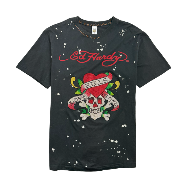 Vintage Y2k Ed Hardy Rhine Stone Tee Black