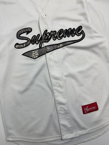 Supreme Snake Script Logo Baseball Jersey White (USED)