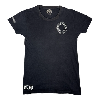 Women's Chrome Hearts Vertical Crosses Horse Shoe Tee Black