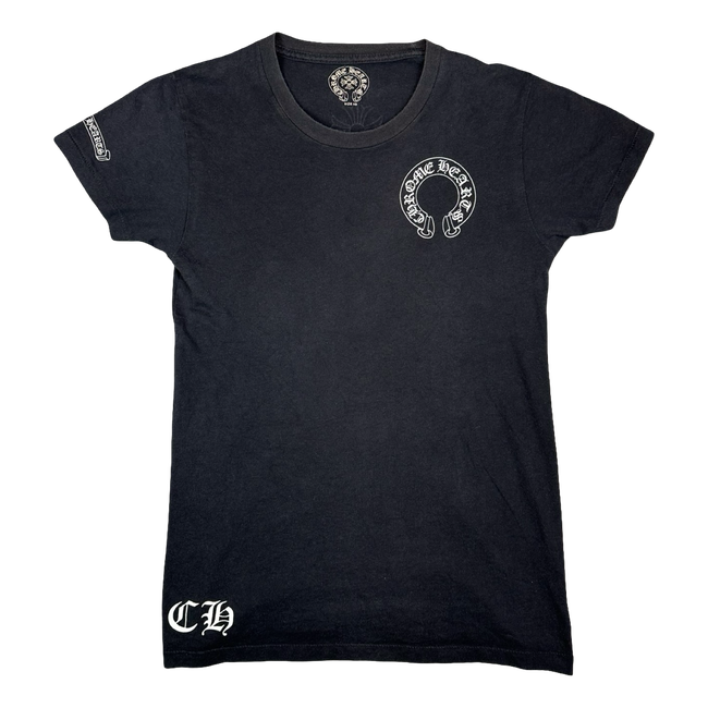Women's Chrome Hearts Vertical Crosses Horse Shoe Tee Black